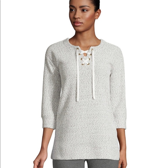 Women's Lands' End Textured Lace-Front Tunic Ivory - Picture 1 of 4